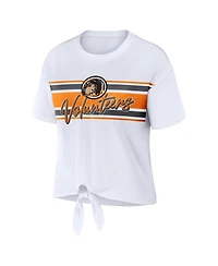 Women's Wear by Erin Andrews White Tennessee Volunteers Striped Front Knot Cropped T-shirt