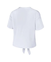 Women's Wear by Erin Andrews White Washington Huskies Striped Front Knot Cropped T-shirt