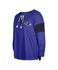 Women's New Era Purple Baltimore Ravens Plus Size Lace-Up Notch Neck Long Sleeve T-shirt