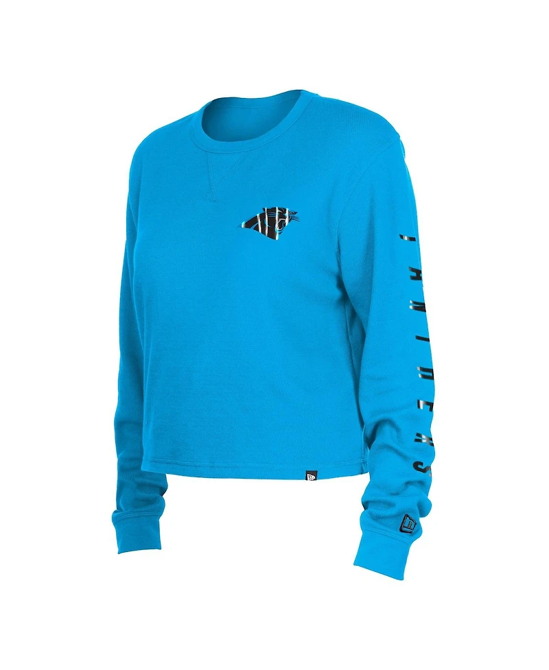 Women's New Era Blue Carolina Panthers Thermal Crop Long Sleeve T-shirt