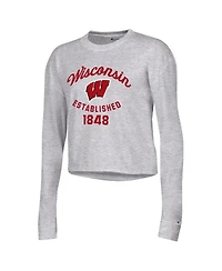 Women's Champion Gray Wisconsin Badgers Boyfriend Cropped Long Sleeve T-shirt