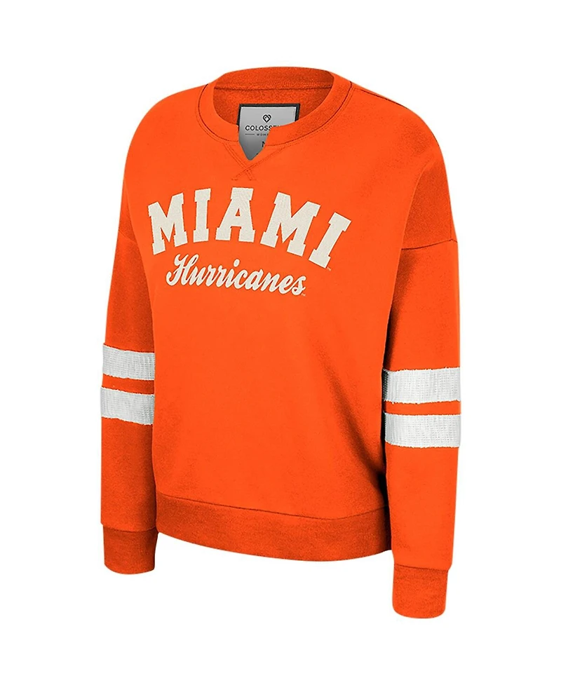 Women's Colosseum Orange Distressed Miami Hurricanes Perfect Date Notch Neck Pullover Sweatshirt