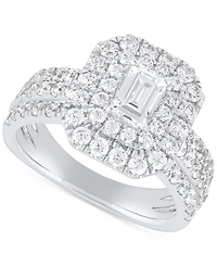 Grown With Love Lab Diamond Emerald-Cut & Round Halo Triple Row Ring (2 ct. t.w.) 14k White Gold