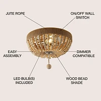 Jonathan Y Justina Wood Bead Farmhouse Bohemian Iron Led Flush Mount Ceiling Light