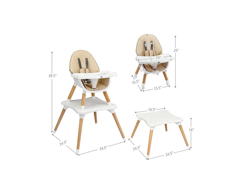 Slickblue Girls 5-in-1 Eat and Grow Convertible Wooden High Chair with Detachable Tray