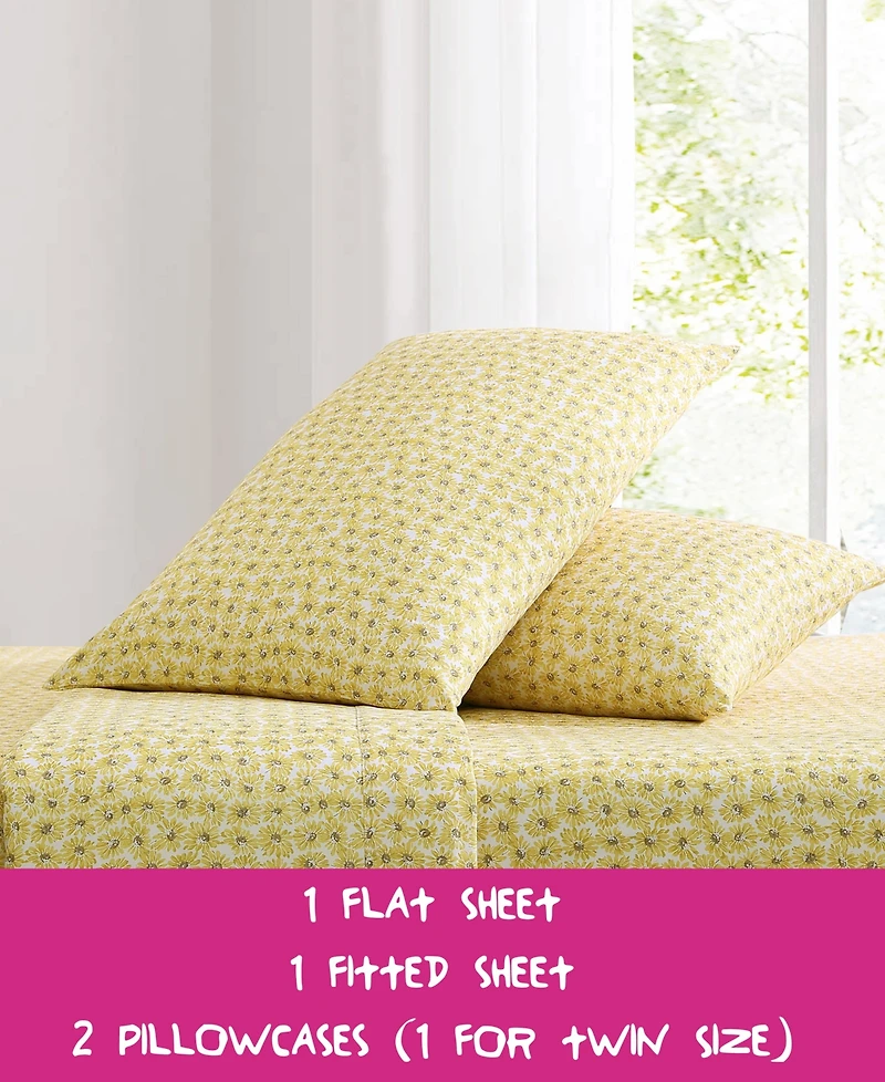 Betsey Johnson Sunflower Field Microfiber 3-Pc. Sheet Set, Twin