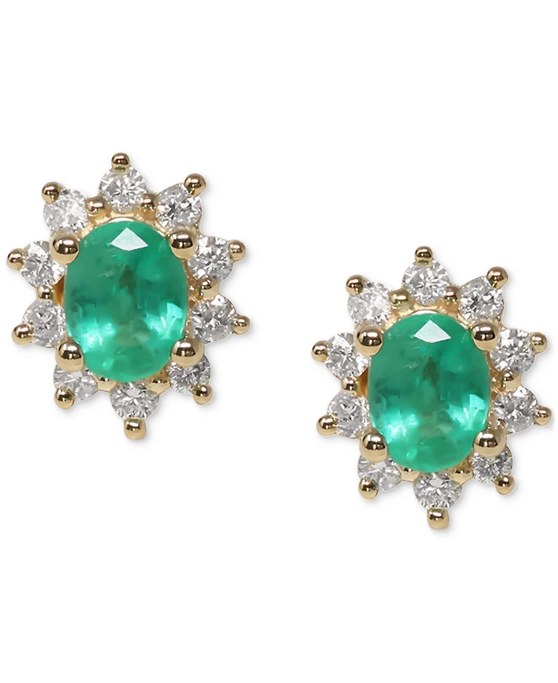 Emerald (3/8 ct. tw.) & Diamond (1/5 ct. t.w.) Halo Stud Earrings in 14k Gold