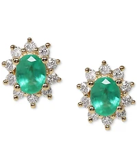 Emerald (3/8 ct. tw.) & Diamond (1/5 ct. t.w.) Halo Stud Earrings in 14k Gold