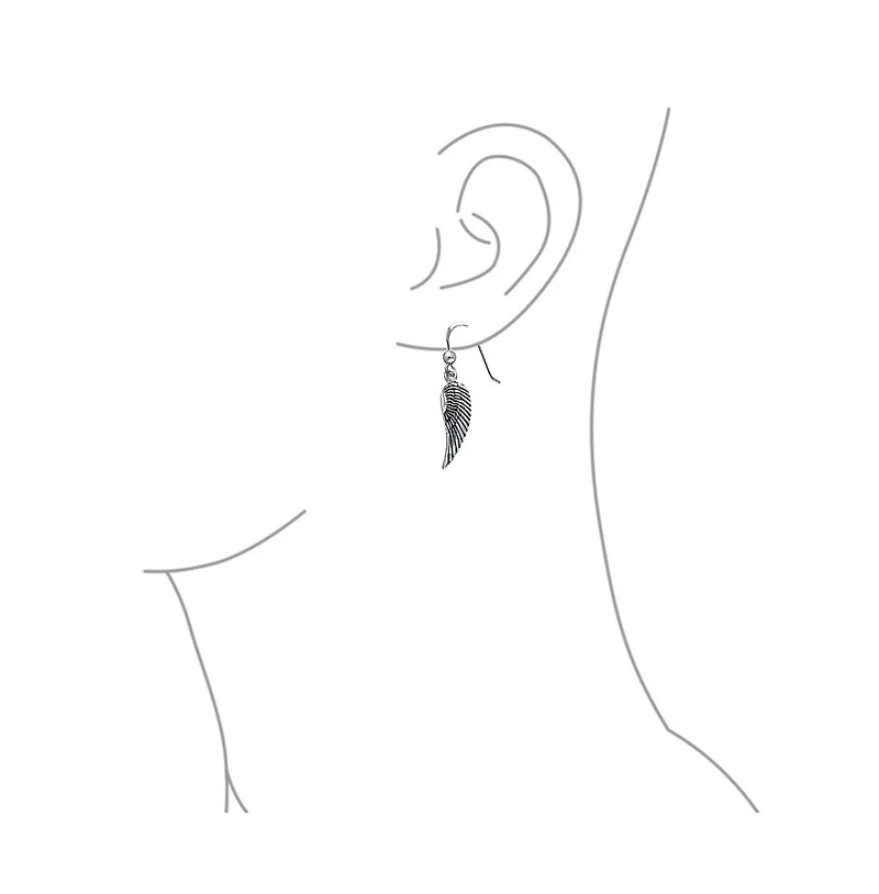 Bling Jewelry Amulet Spiritual Guardian Angel Wings Feather Dangle Earrings Oxidized Sterling Silver Fish Hook