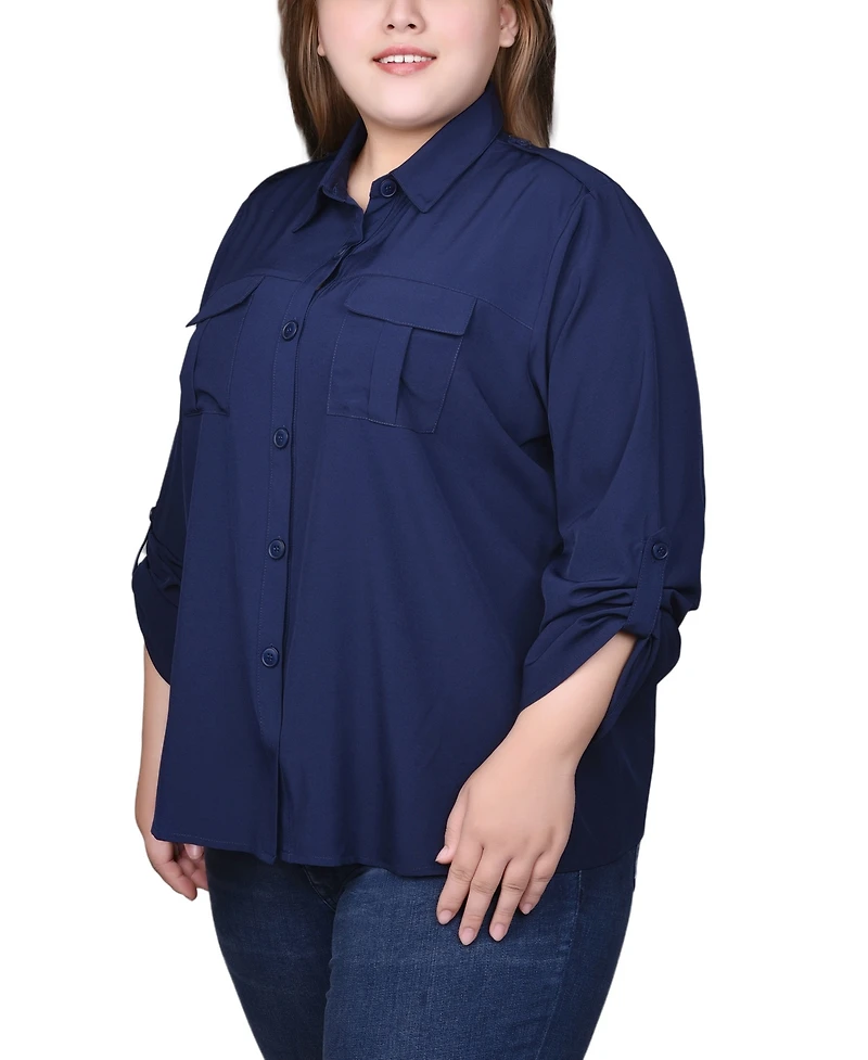 Ny Collection Plus Size 3/4 Sleeve Roll Tab Blouse