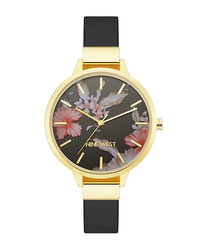 Nine West Women's Quartz Faux Leather Band and Floral Pattern Watch
