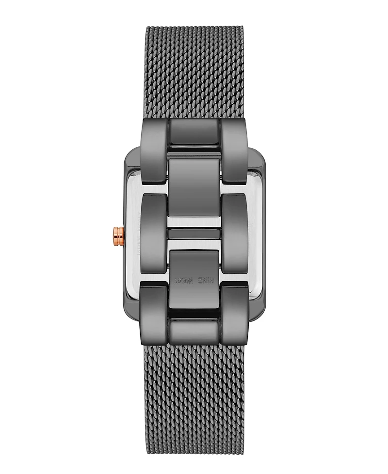 Nine West Women's Quartz Rectangular Dark Gray Stainless Steel Mesh Band Watch, 29mm