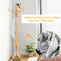 Wood Standing Hat Coat Rack with Umbrella Stand