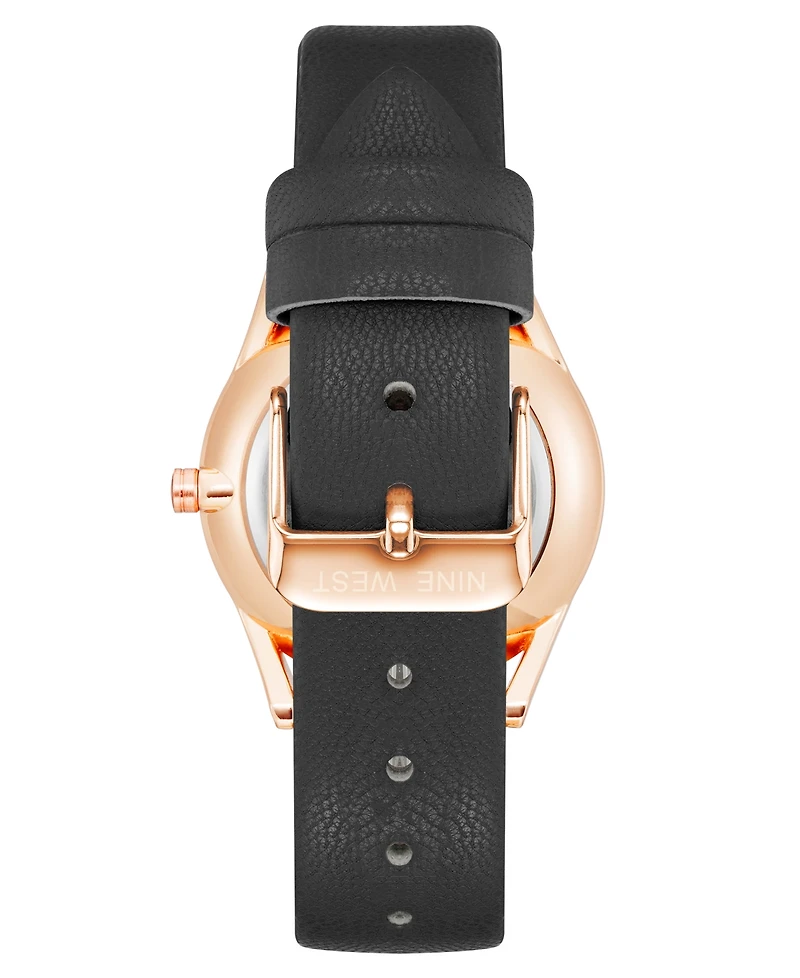 Nine West Women's Quartz Black Faux Leather Band Watch