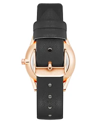 Nine West Women's Quartz Black Faux Leather Band Watch