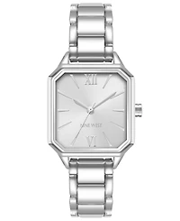 Nine West Women's Quartz Square Silver-Tone Alloy Link Bracelet Watch, 27mm