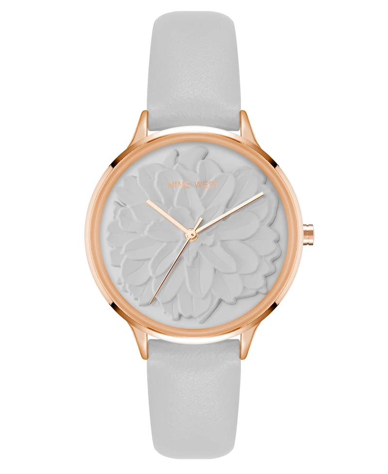 Nine West Women's Quartz Gray Faux Leather Band Watch, 34.5mm