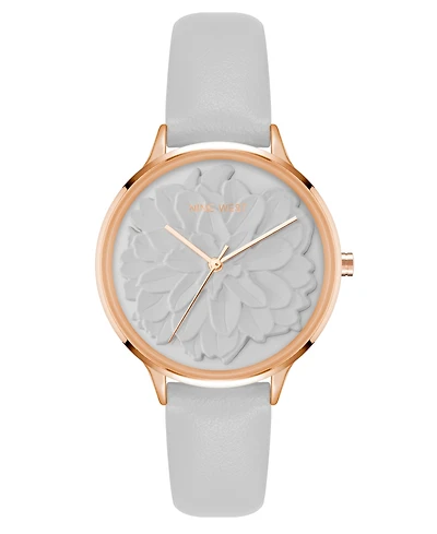 Nine West Women's Quartz Gray Faux Leather Band Watch, 34.5mm