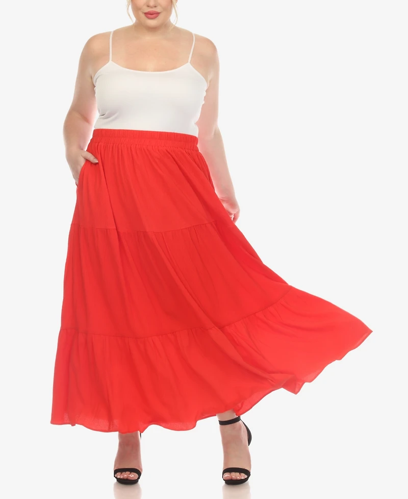 White Mark Plus Pleated Tiered Maxi Skirt