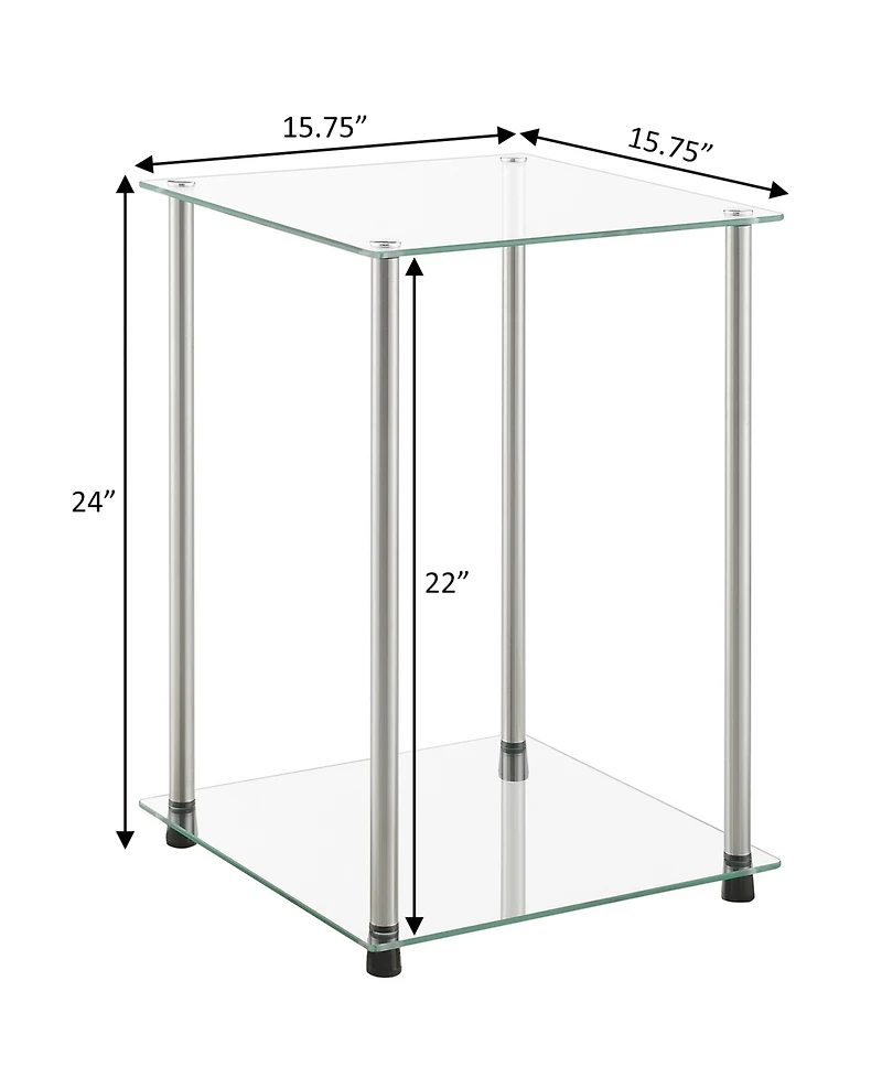 Convenience Concepts 15.75" Glass Designs2Go 2 Tier Square End Table