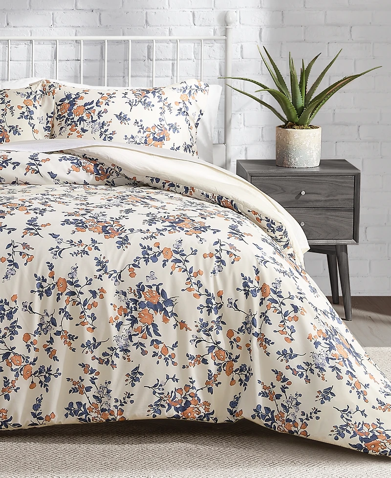Lucky Brand Garden Bouquet Reversible Microfiber 3-Pc. Duvet Cover Set