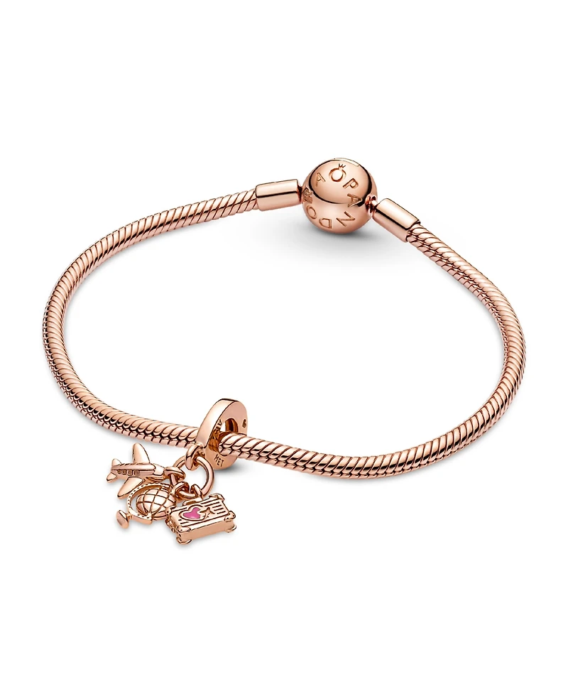 Pandora Pink Dangle Charm Airplane, Globe Suitcase Triple Pink Dangle Charm