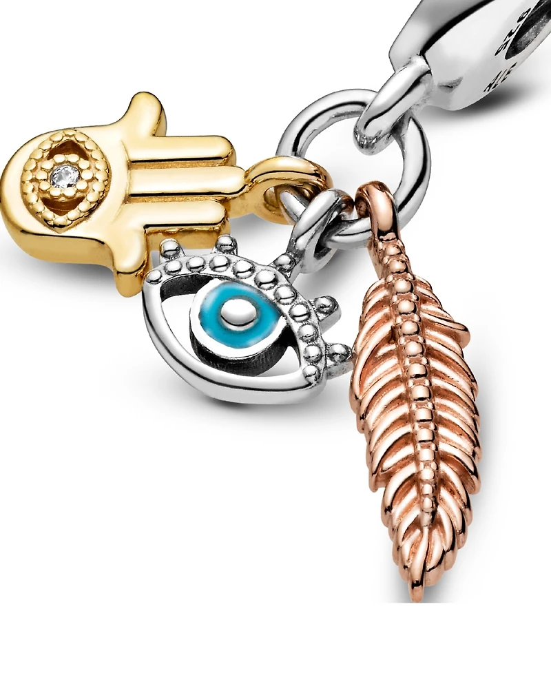Pandora Cubic Zirconia Hamsa, All-seeing Eye Feather Spirituality Dangle Charm