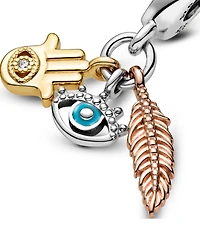 Pandora Cubic Zirconia Hamsa, All-seeing Eye Feather Spirituality Dangle Charm