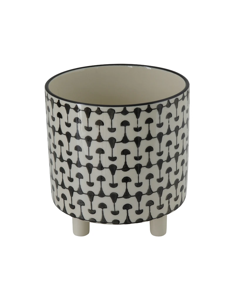 Black White Round Stoneware Footed Planter