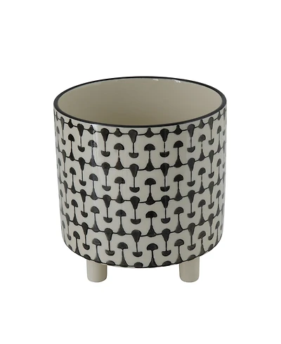 Black White Round Stoneware Footed Planter