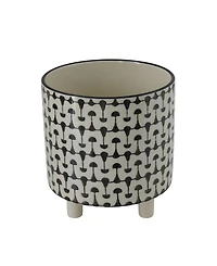 Black White Round Stoneware Footed Planter