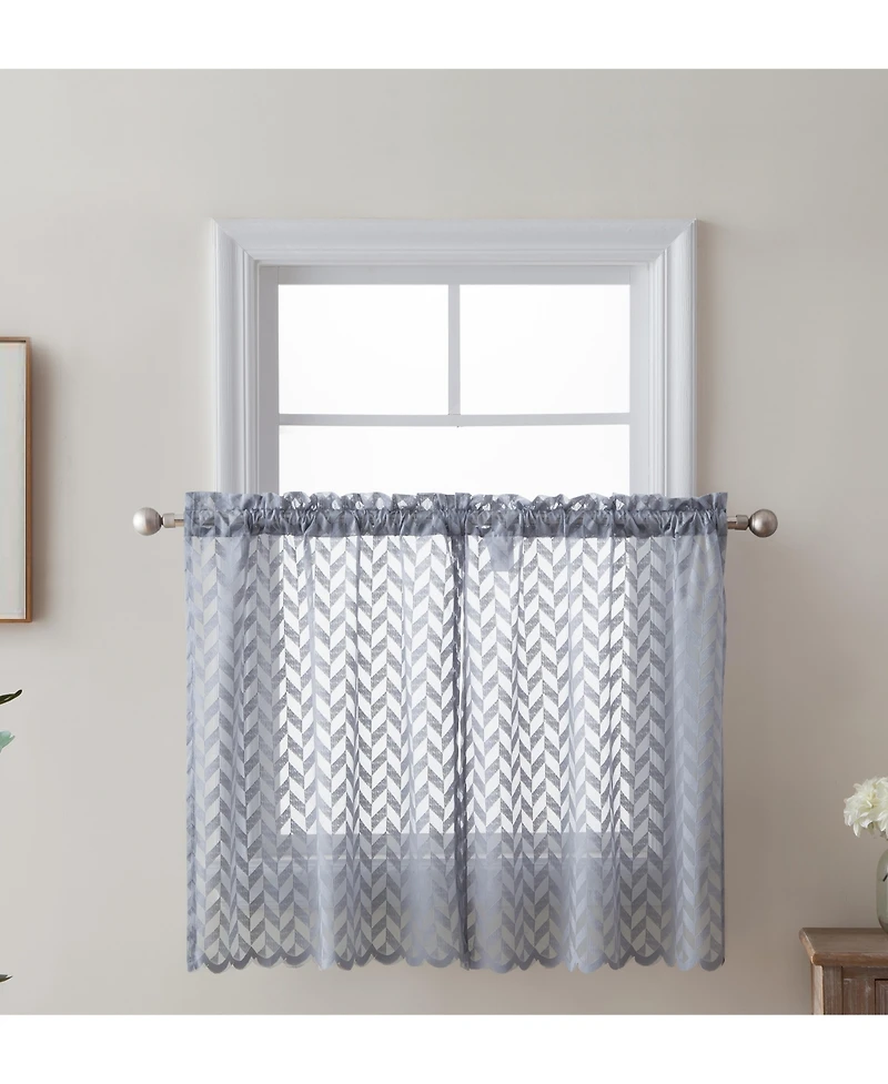 Hlc.me Herringbone Lace Sheer Kitchen Cafe Curtain Tiers for Small Windows & Bathroom