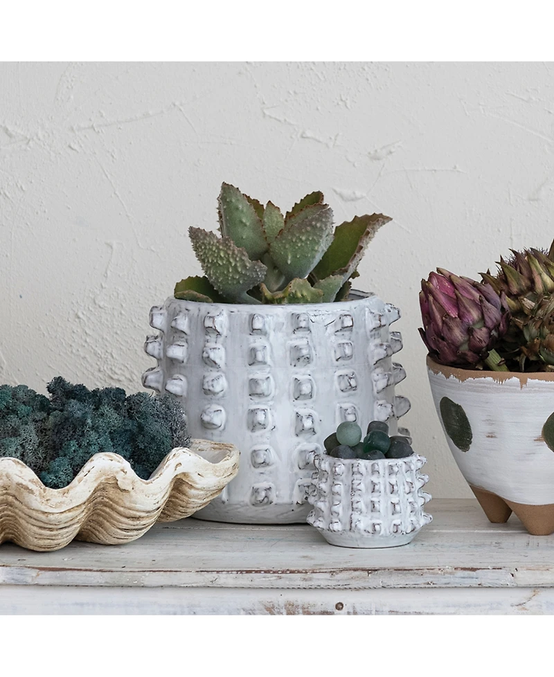 Stoneware Sculptural Planter with Raised Dots Vase