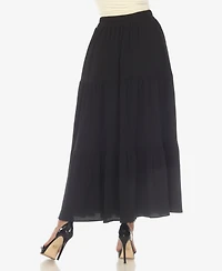 White Mark Women's Pleated Tiered Maxi Skirt