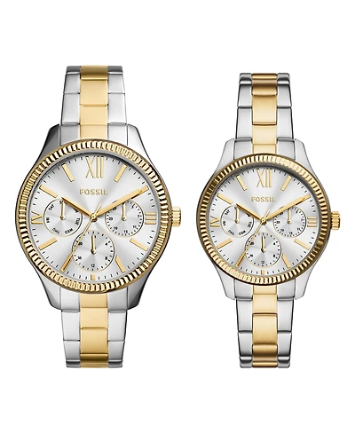 Fossil His and Hers Multifunction Two-Tone Stainless Steel Watch Set, 42mm 36mm
