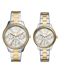 Fossil His and Hers Multifunction Two-Tone Stainless Steel Watch Set, 42mm 36mm