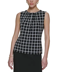 Calvin Klein Printed Pleat-Neck Blouse, Regular and Petite Sizes
