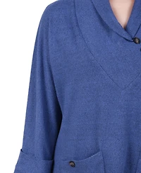 Ny Collection Women's Long Sleeve Shawl Collar Top with Pockets