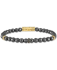 Esquire Men's Jewelry Hematite Bead & Black Diamond Bracelet (1/20 ct. t.w.) in 14k Gold-Plated Sterling Silver, Created for Macy's