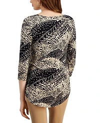 Jm Collection Women's Printed Scoop-Neck 3/4-Sleeve Top, Created for Macy's