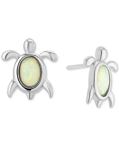 Simulated Opal Bezel Turtle Stud Earrings (7/8 ct. t.w.) in Sterling Silver
