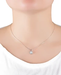 Simulated Opal & Pave Halo Square Pendant Necklace in Sterling Silver, 16" + 2" extender