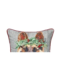 C&F Home 18" x 18" German Shepard Dog Wearing a Red Holly Flower Crown Printed & Embellished Throw Accent Decor Pillow