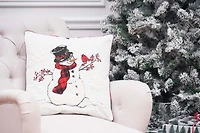 Snowman Cardinal Embroidered Throw Pillow