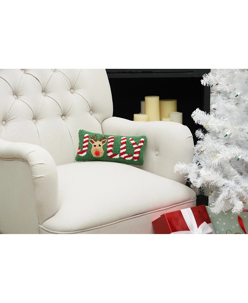 Jolly Deer Hooked Throw Pillow