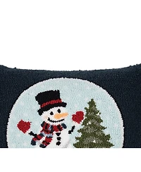 C&F Home 18" x18" Snowman and Christmas Tree in Snowglobe Holiday Winter Cotton Hooked Pillow Accent Throw Pillow