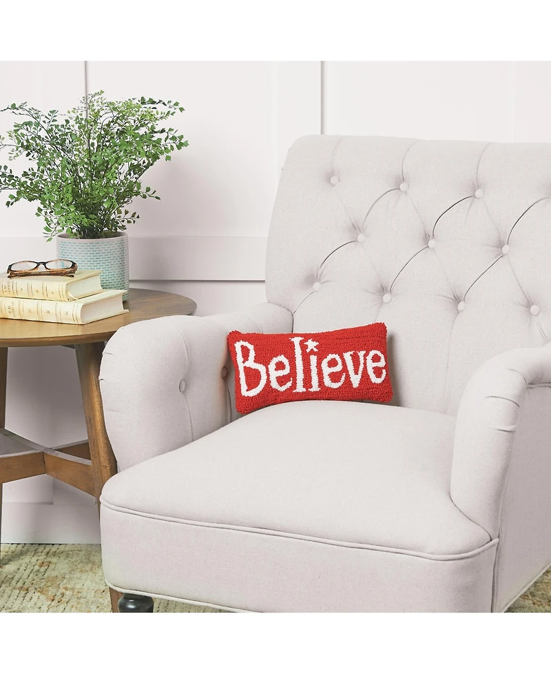 6" x 12" Believe Hooked Petite Christmas Holiday Pillow