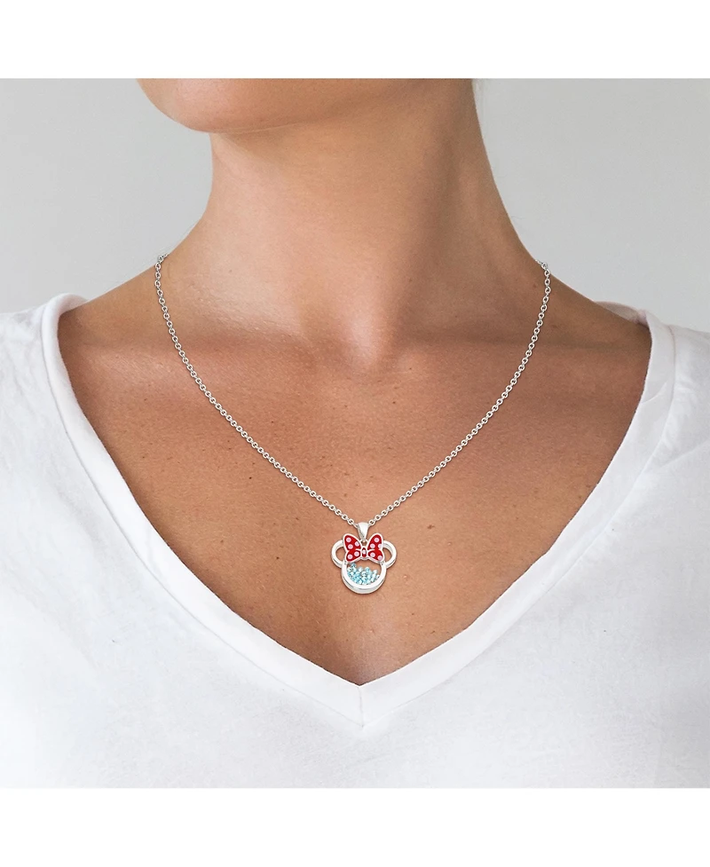 Disney Minnie Mouse Womens Silver Plated Birthstone Shaker Necklace - 18+2''