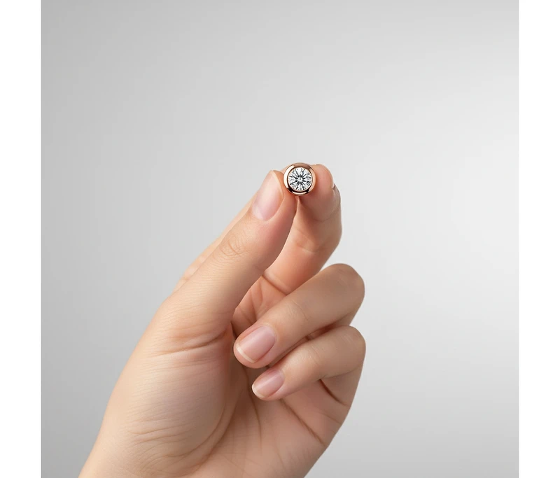 Sterling Silver with 1ctw Round Lab Created Moissanite Modern Bezel Stud Earrings