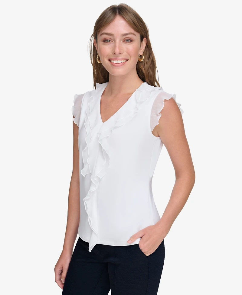 Tommy Hilfiger Women's Ruffled Mixed-Media Top